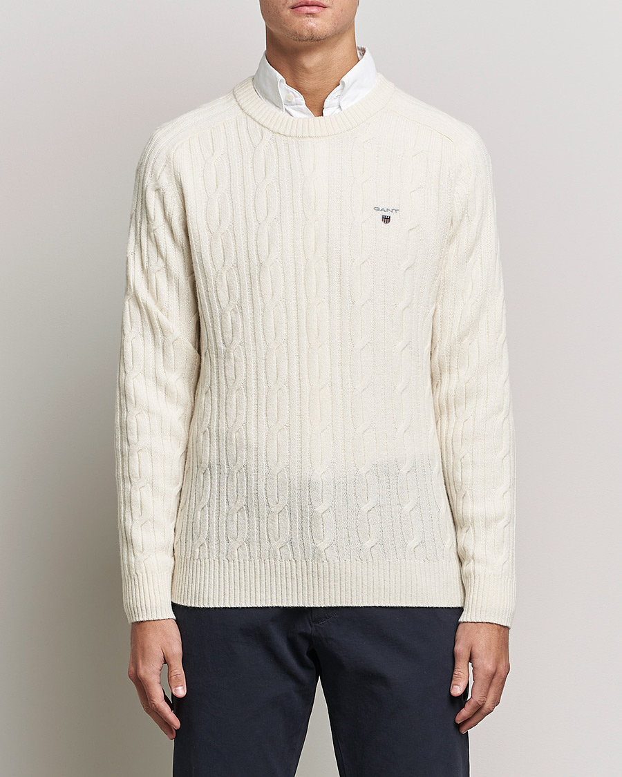 Homme | Pulls Et Tricots | GANT | Lambswool Cable Crew Neck Pullover Cream