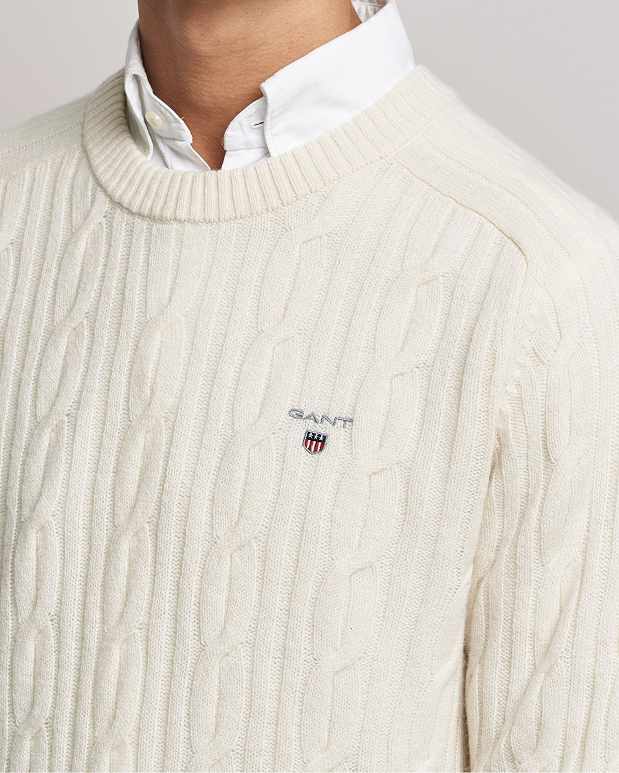 Homme | Pulls Et Tricots | GANT | Lambswool Cable Crew Neck Pullover Cream