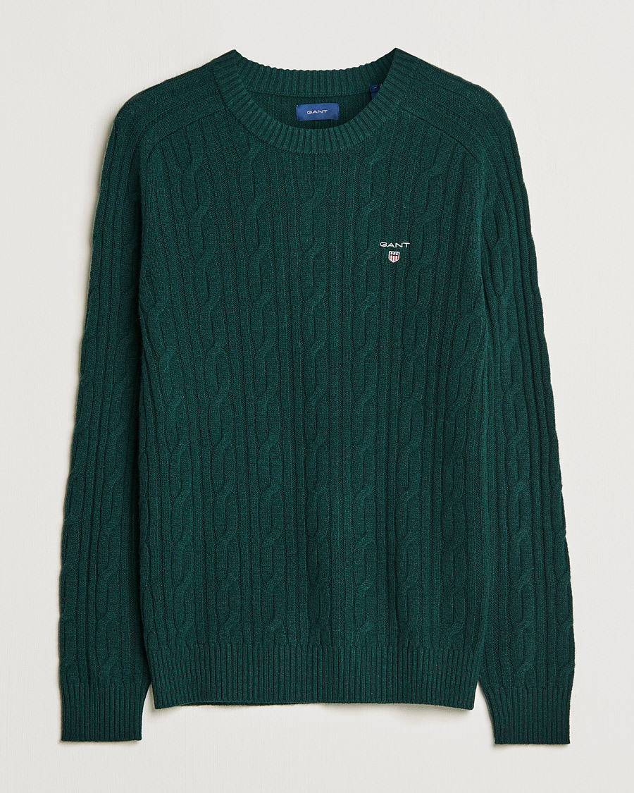 Homme | Pulls Et Tricots | GANT | Lambswool Cable Crew Neck Pullover Tartan Green