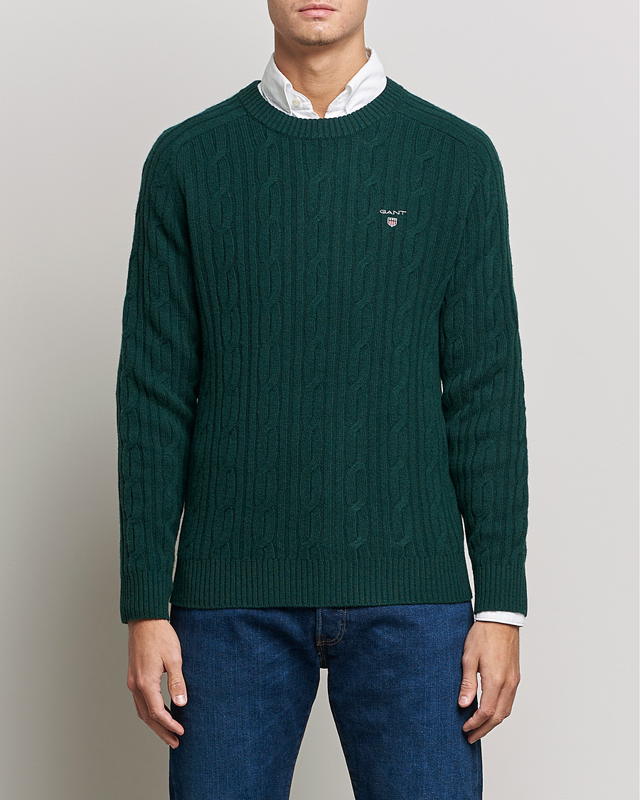 Homme | Pulls Et Tricots | GANT | Lambswool Cable Crew Neck Pullover Tartan Green
