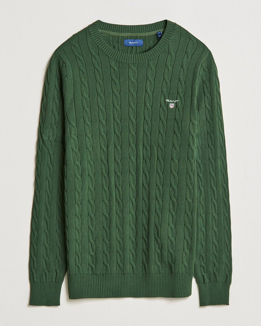 Homme | Pulls Et Tricots | GANT | Cotton Cable Crew Neck Pullover Storm Green