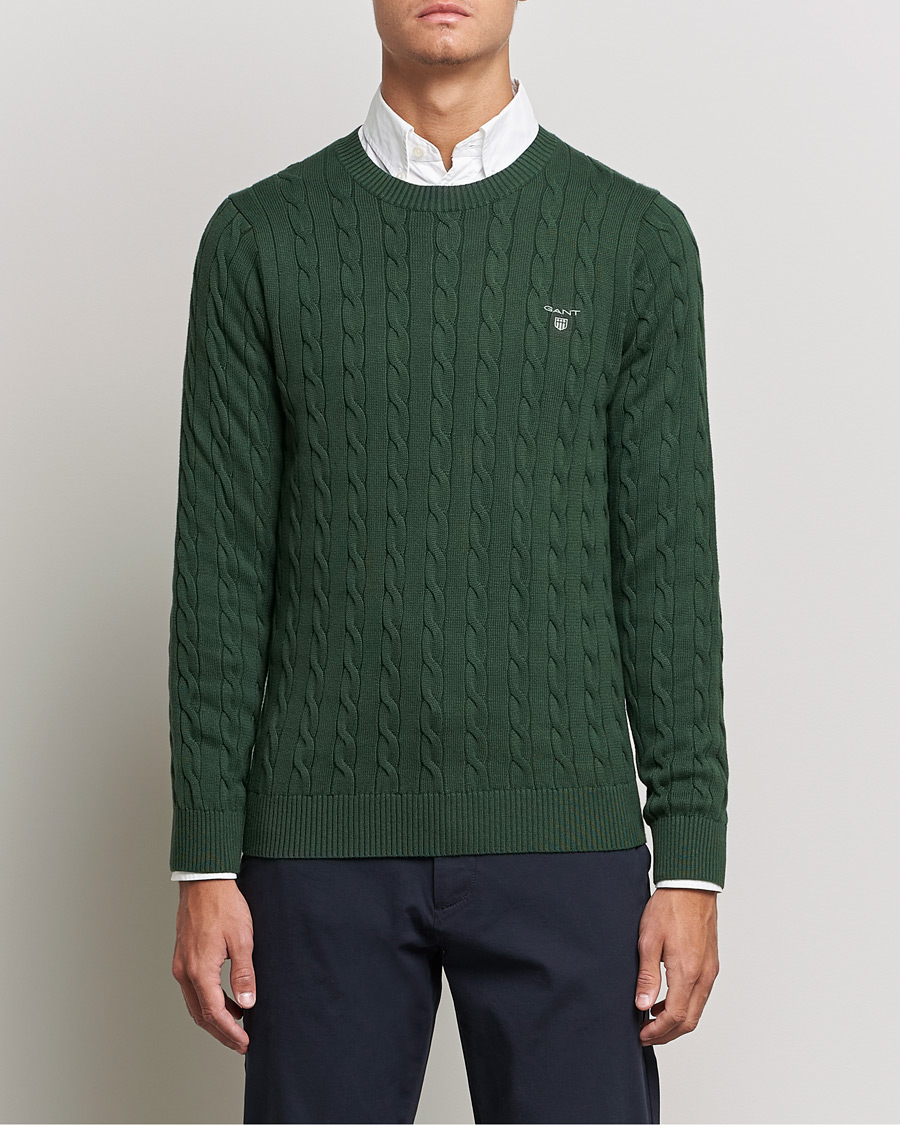 Homme | Pulls Et Tricots | GANT | Cotton Cable Crew Neck Pullover Storm Green