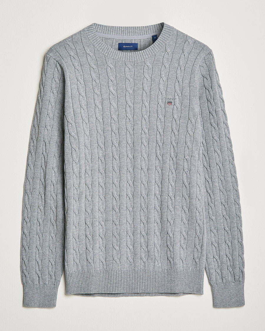 Homme | Pulls Et Tricots | GANT | Cotton Cable Crew Neck Pullover Grey Melange