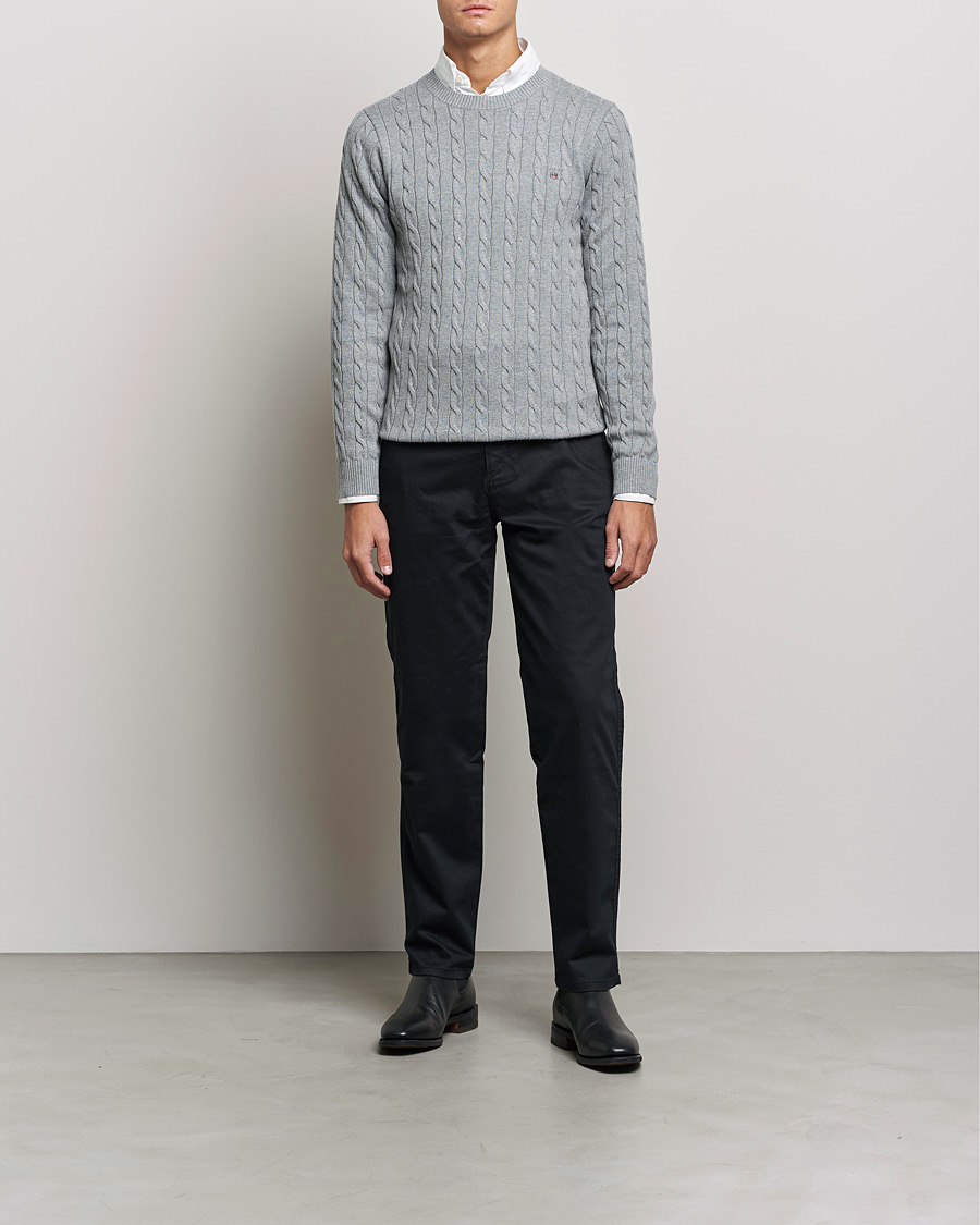 Homme | Pulls Et Tricots | GANT | Cotton Cable Crew Neck Pullover Grey Melange