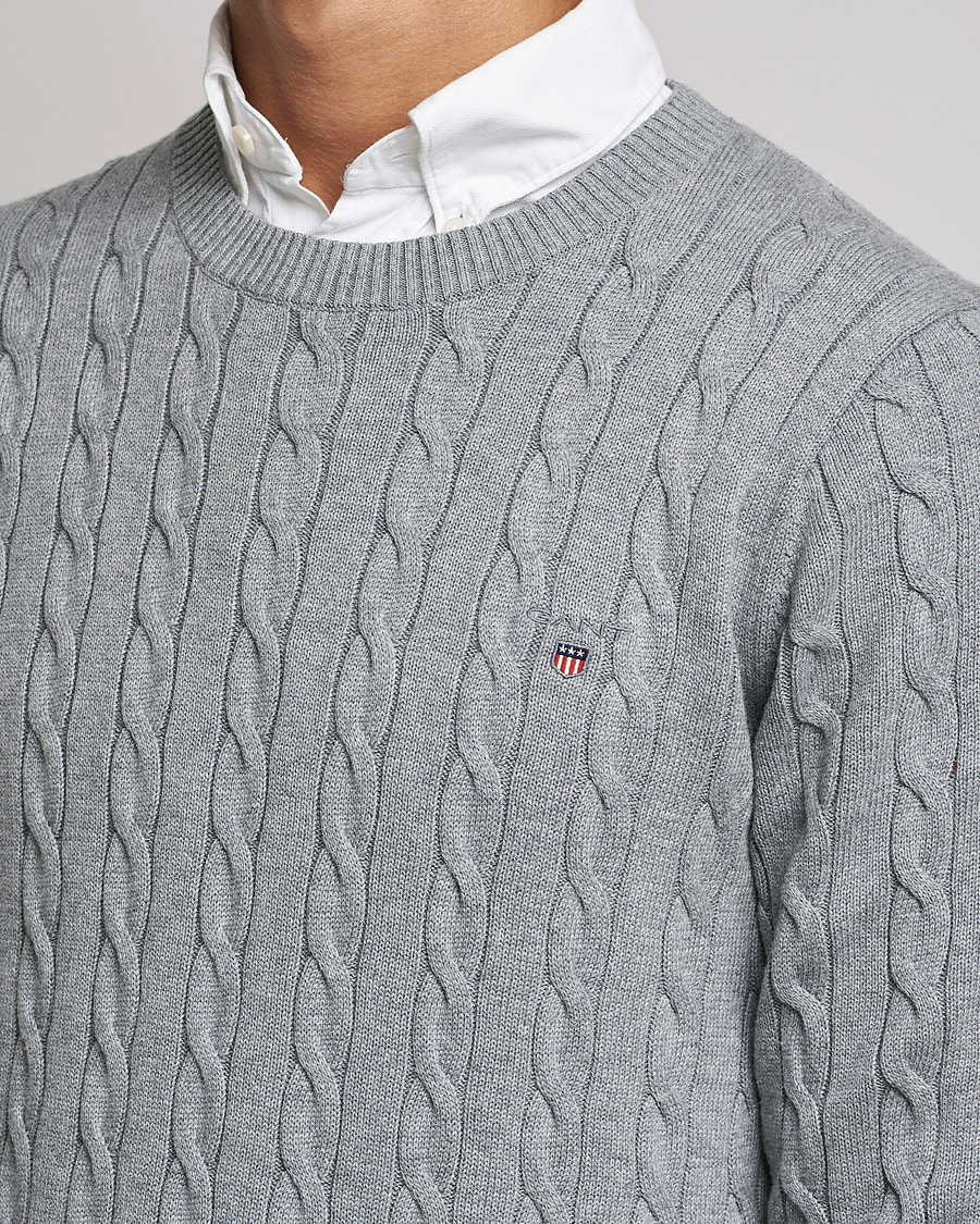 Homme | Pulls Et Tricots | GANT | Cotton Cable Crew Neck Pullover Grey Melange