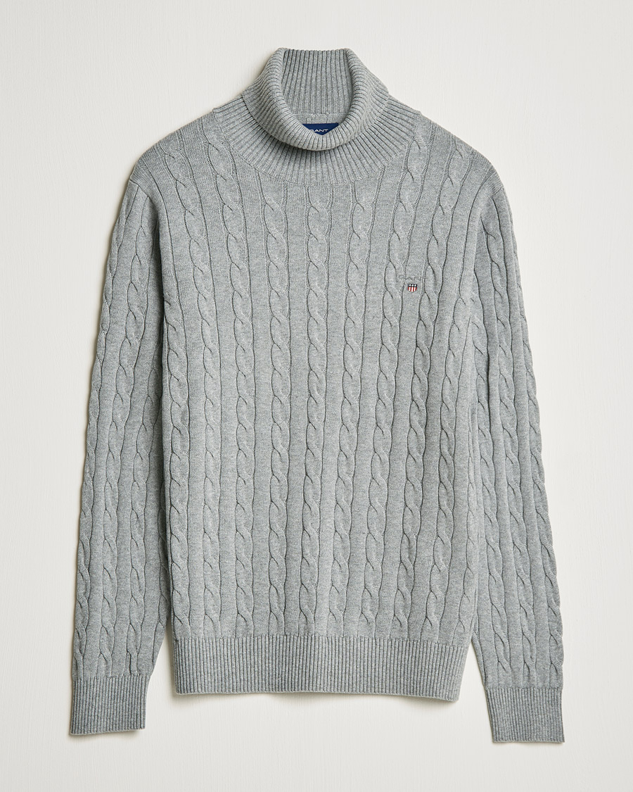 Homme | Pulls Et Tricots | GANT | Cotton Cable Turtleneck Grey Melange