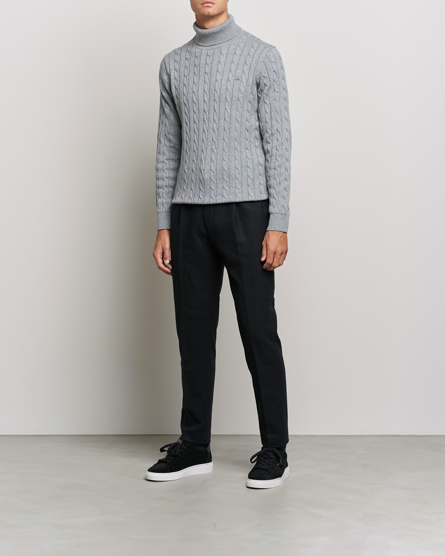 Homme | Pulls Et Tricots | GANT | Cotton Cable Turtleneck Grey Melange