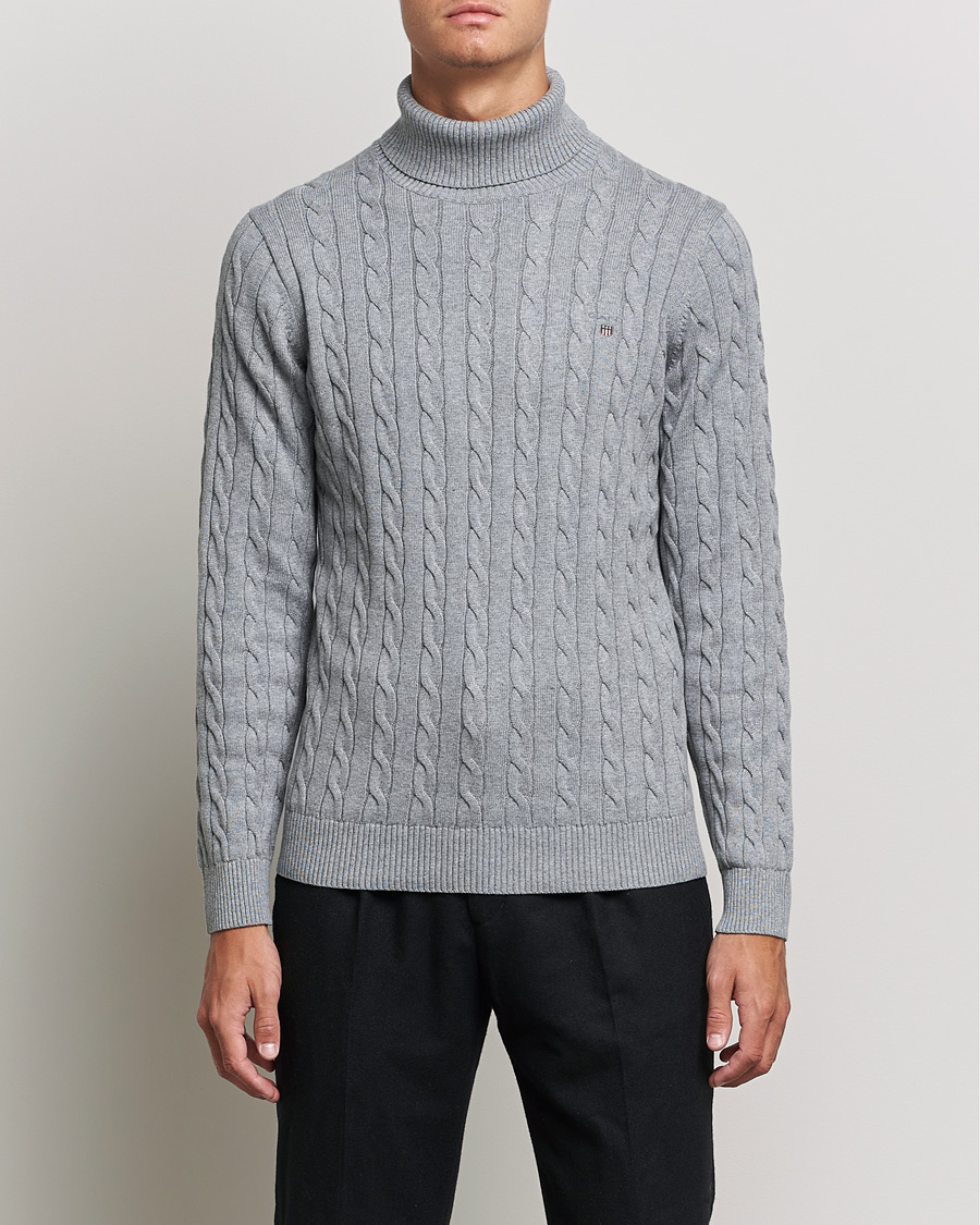 Homme | Pulls Et Tricots | GANT | Cotton Cable Turtleneck Grey Melange