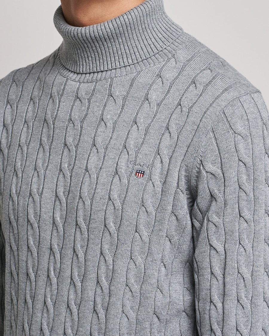 Homme | Pulls Et Tricots | GANT | Cotton Cable Turtleneck Grey Melange