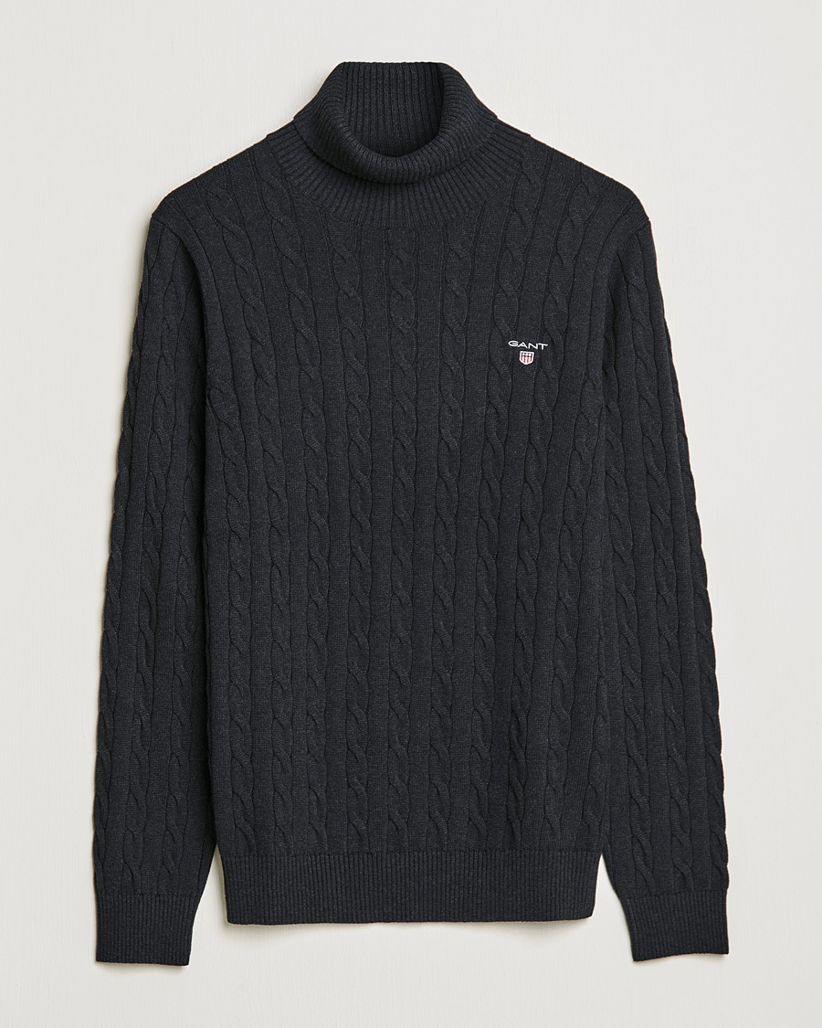 Homme | Pulls Et Tricots | GANT | Cotton Cable Turtleneck Dark Charcoal Melange