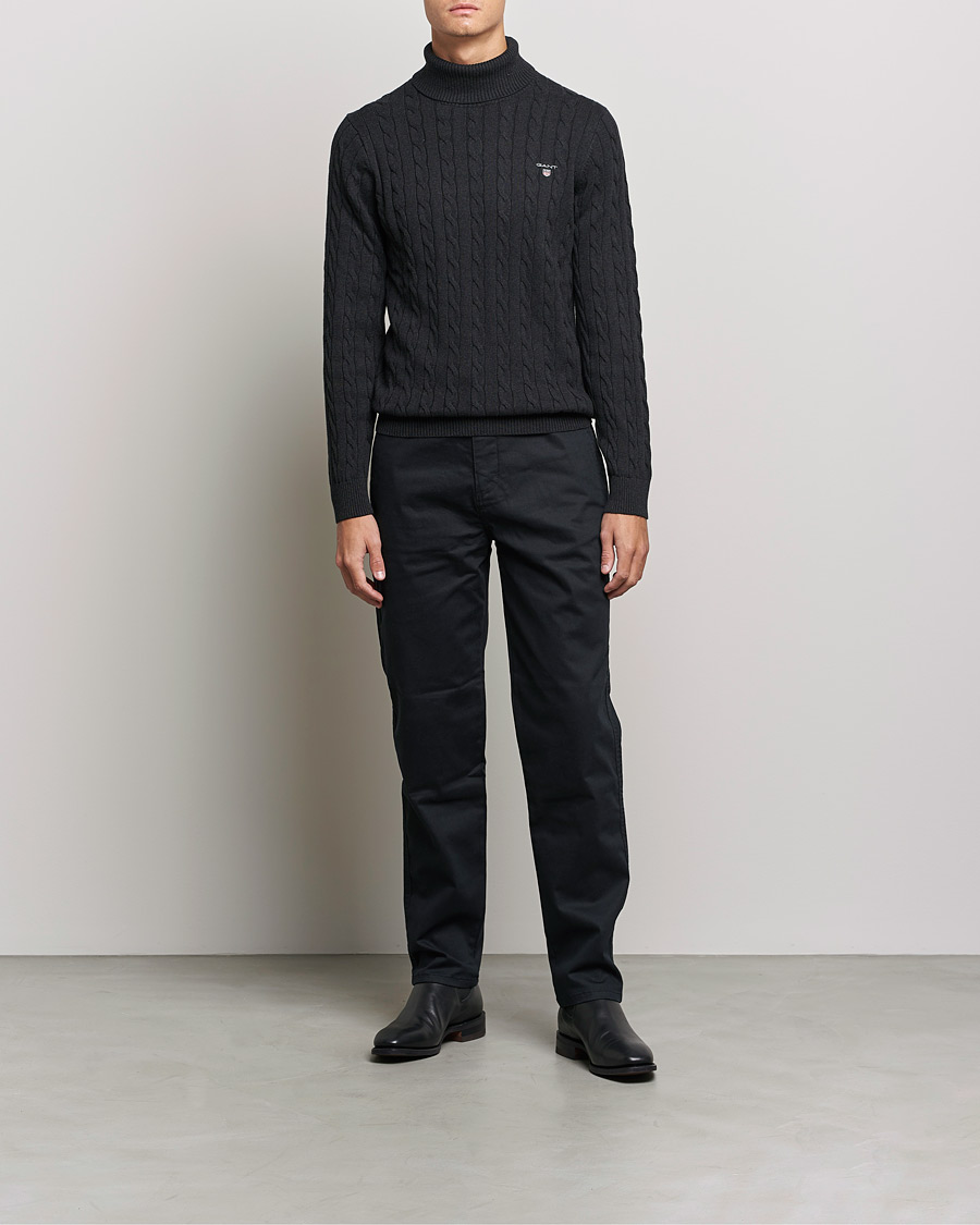 Homme | Pulls Et Tricots | GANT | Cotton Cable Turtleneck Dark Charcoal Melange