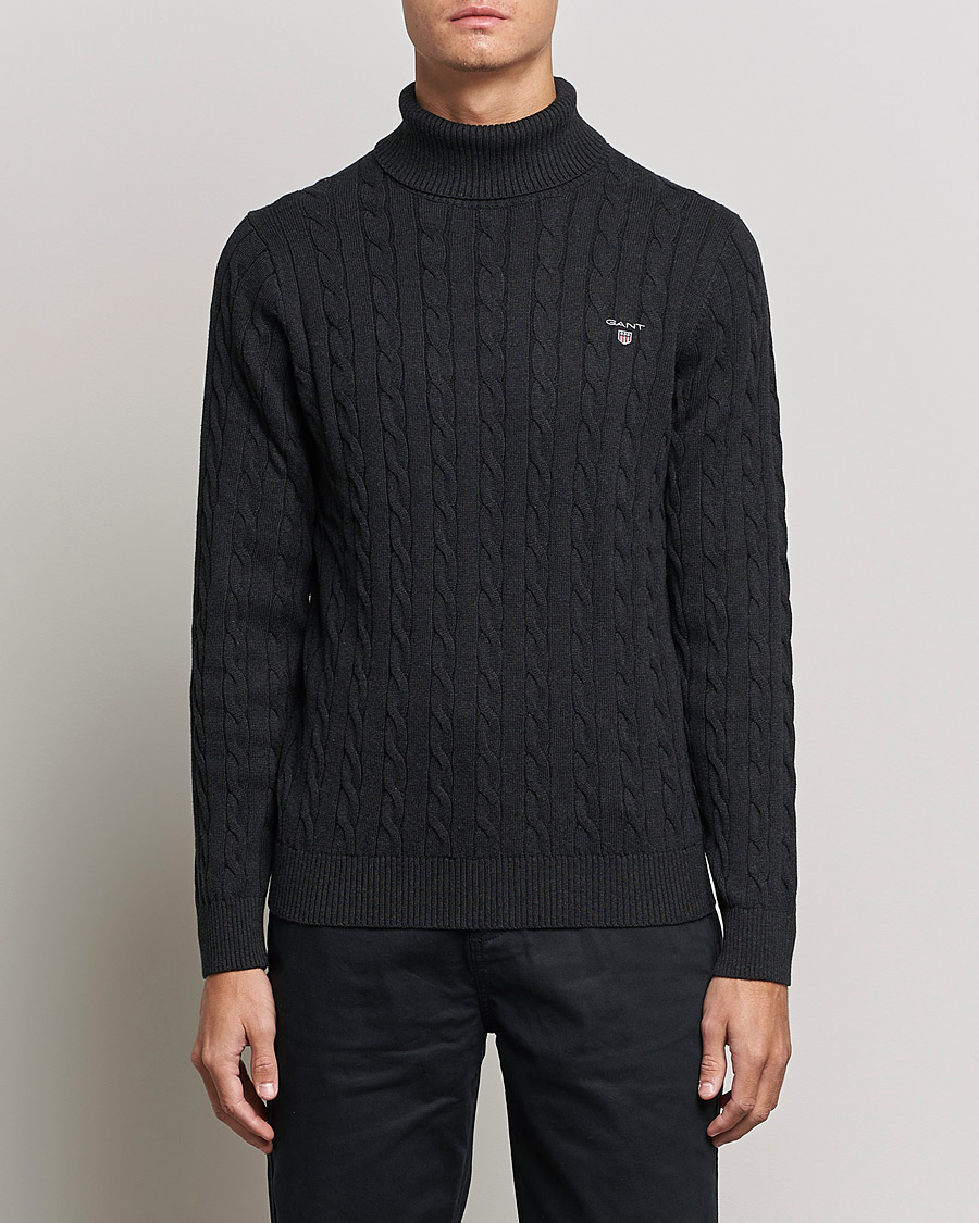Homme | Pulls Et Tricots | GANT | Cotton Cable Turtleneck Dark Charcoal Melange