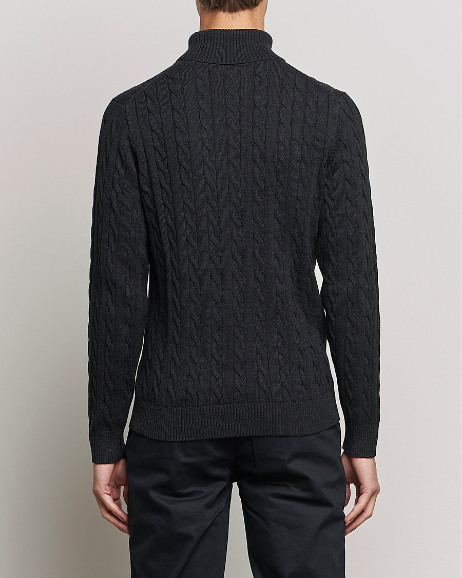 Homme | Pulls Et Tricots | GANT | Cotton Cable Turtleneck Dark Charcoal Melange