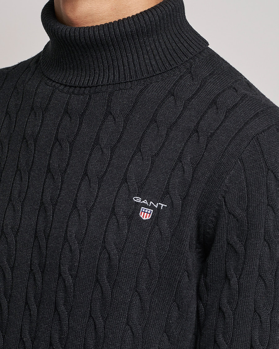 Homme | Pulls Et Tricots | GANT | Cotton Cable Turtleneck Dark Charcoal Melange