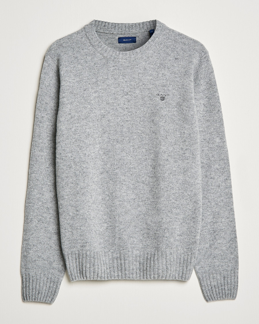 Homme | Pulls Et Tricots | GANT | Brushed Wool Crew Neck Sweater Grey Melange