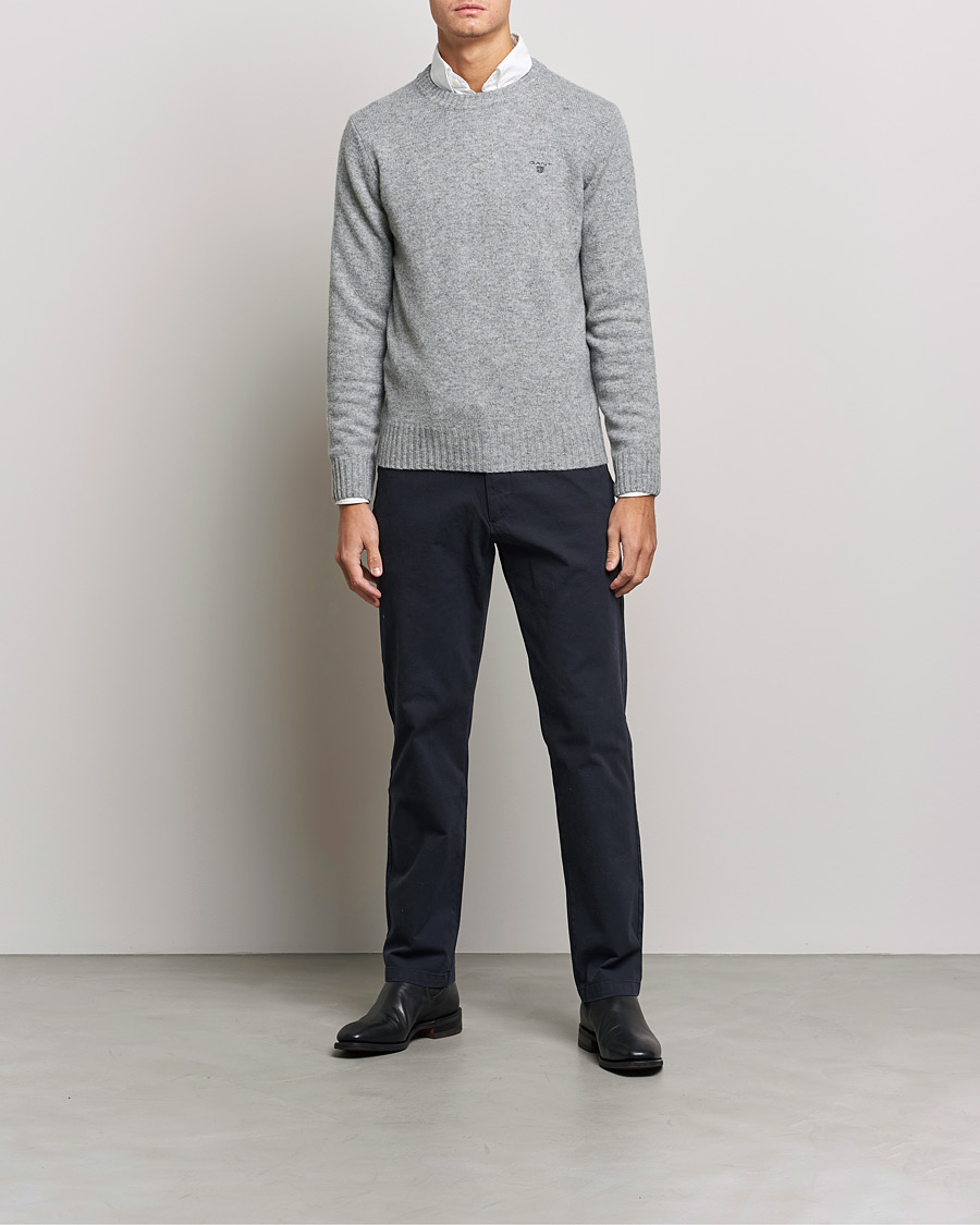 Homme | Pulls Et Tricots | GANT | Brushed Wool Crew Neck Sweater Grey Melange