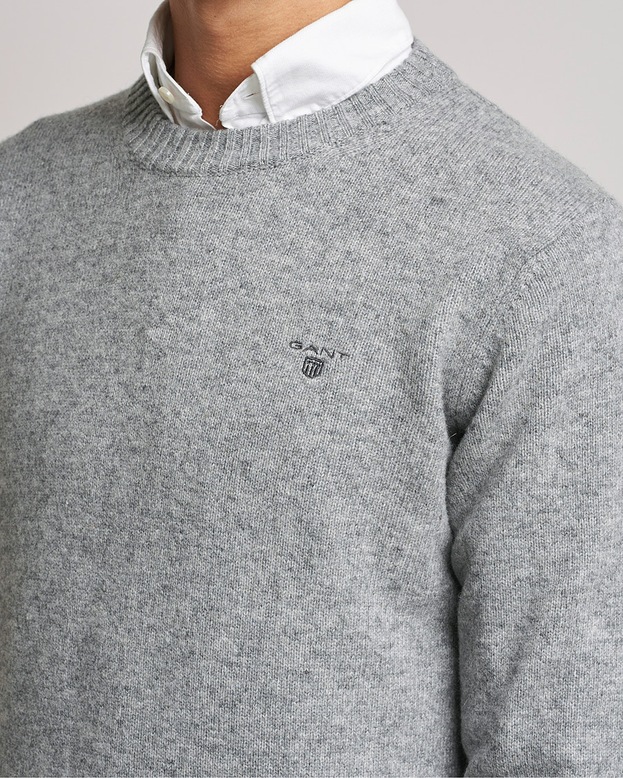 Homme | Pulls Et Tricots | GANT | Brushed Wool Crew Neck Sweater Grey Melange
