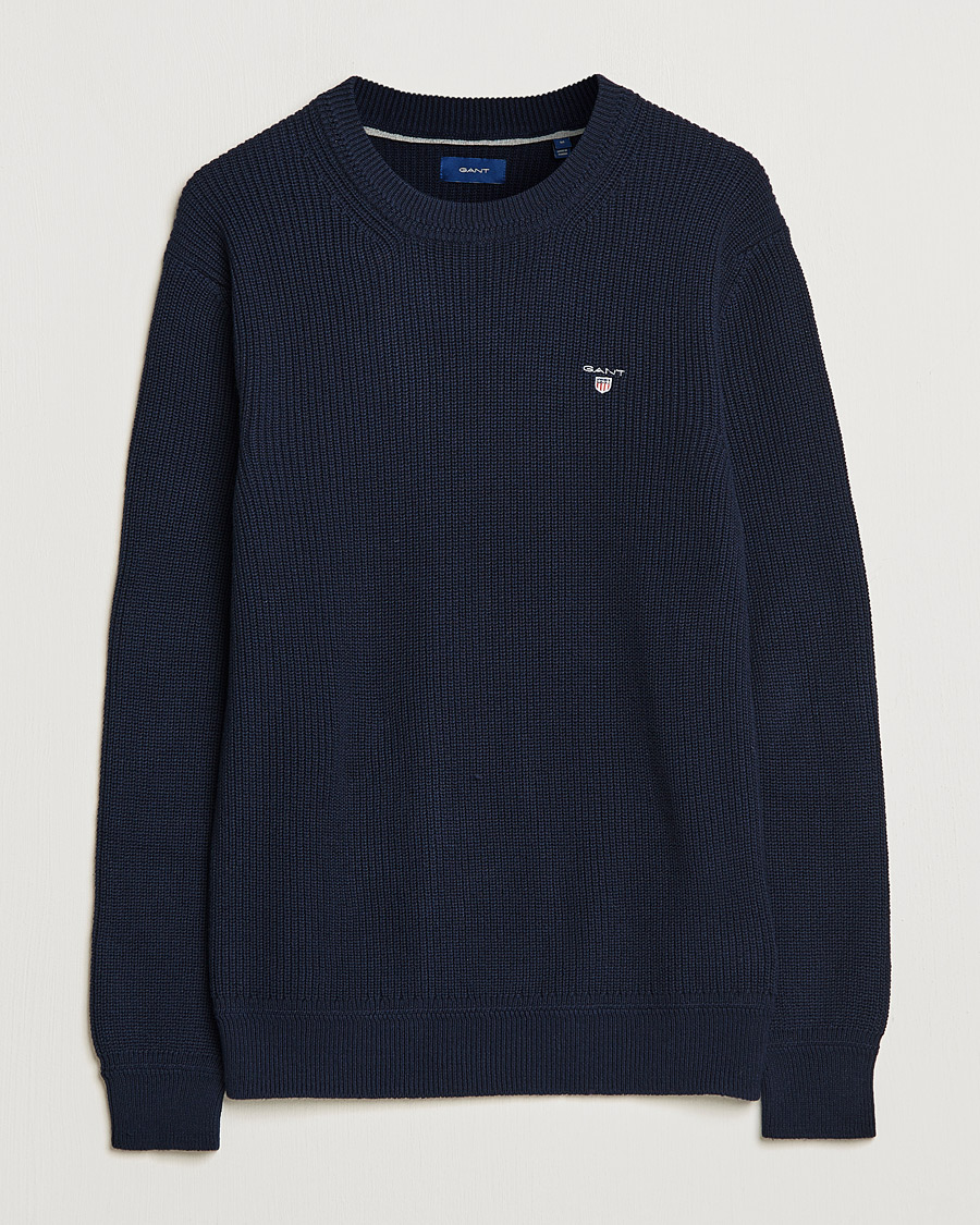 Homme | Pulls Et Tricots | GANT | Cotton/Wool Ribbed Sweater Evening Blue