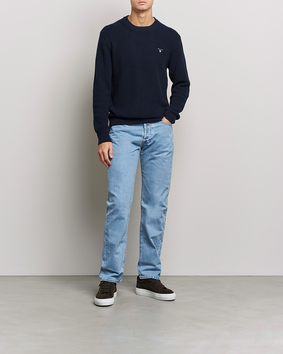 Homme | Pulls Et Tricots | GANT | Cotton/Wool Ribbed Sweater Evening Blue