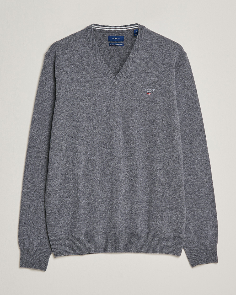 Homme | Pulls Et Tricots | GANT | Lambswool V-Neck Pullover Dark Grey Melange