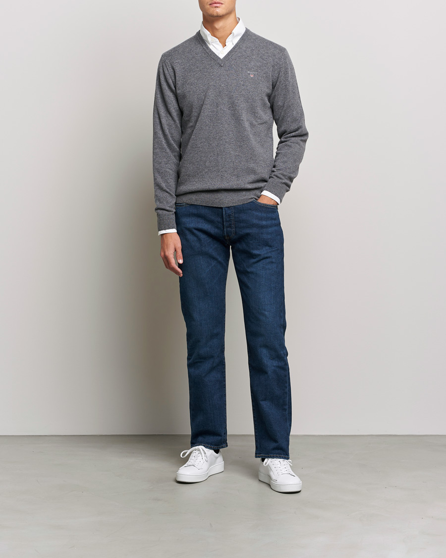 Homme | Pulls Et Tricots | GANT | Lambswool V-Neck Pullover Dark Grey Melange