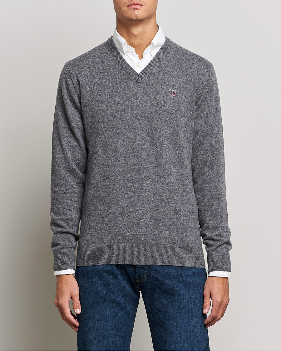 Homme | Pulls Et Tricots | GANT | Lambswool V-Neck Pullover Dark Grey Melange