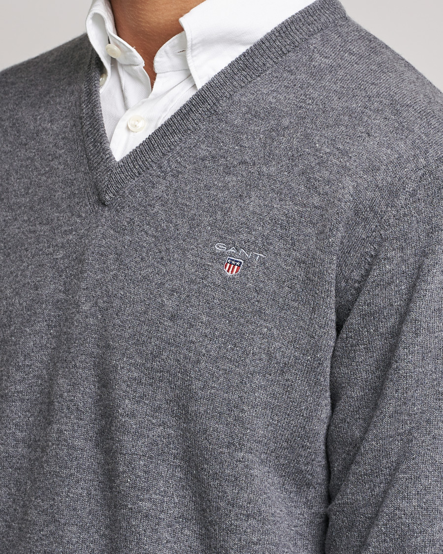 Homme | Pulls Et Tricots | GANT | Lambswool V-Neck Pullover Dark Grey Melange