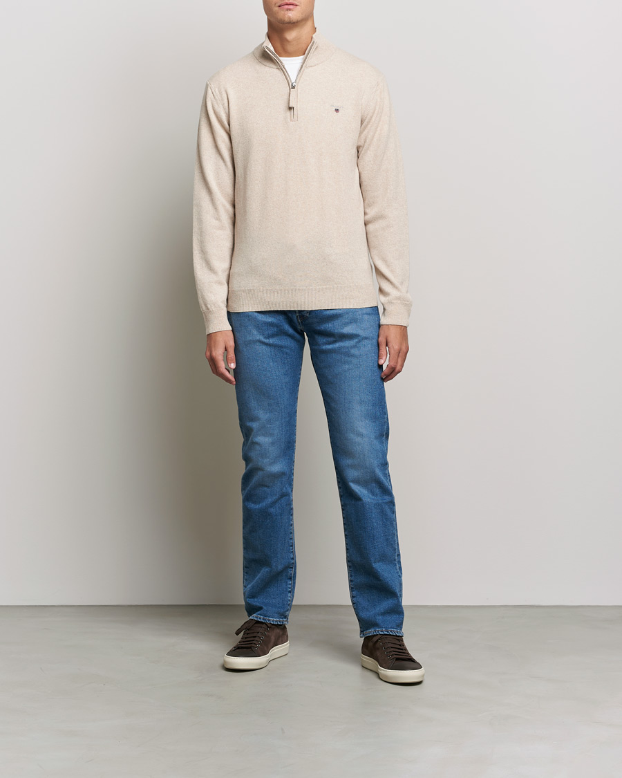 Homme | Pulls Et Tricots | GANT | Lambswool Half Zip Dark Sand Melange