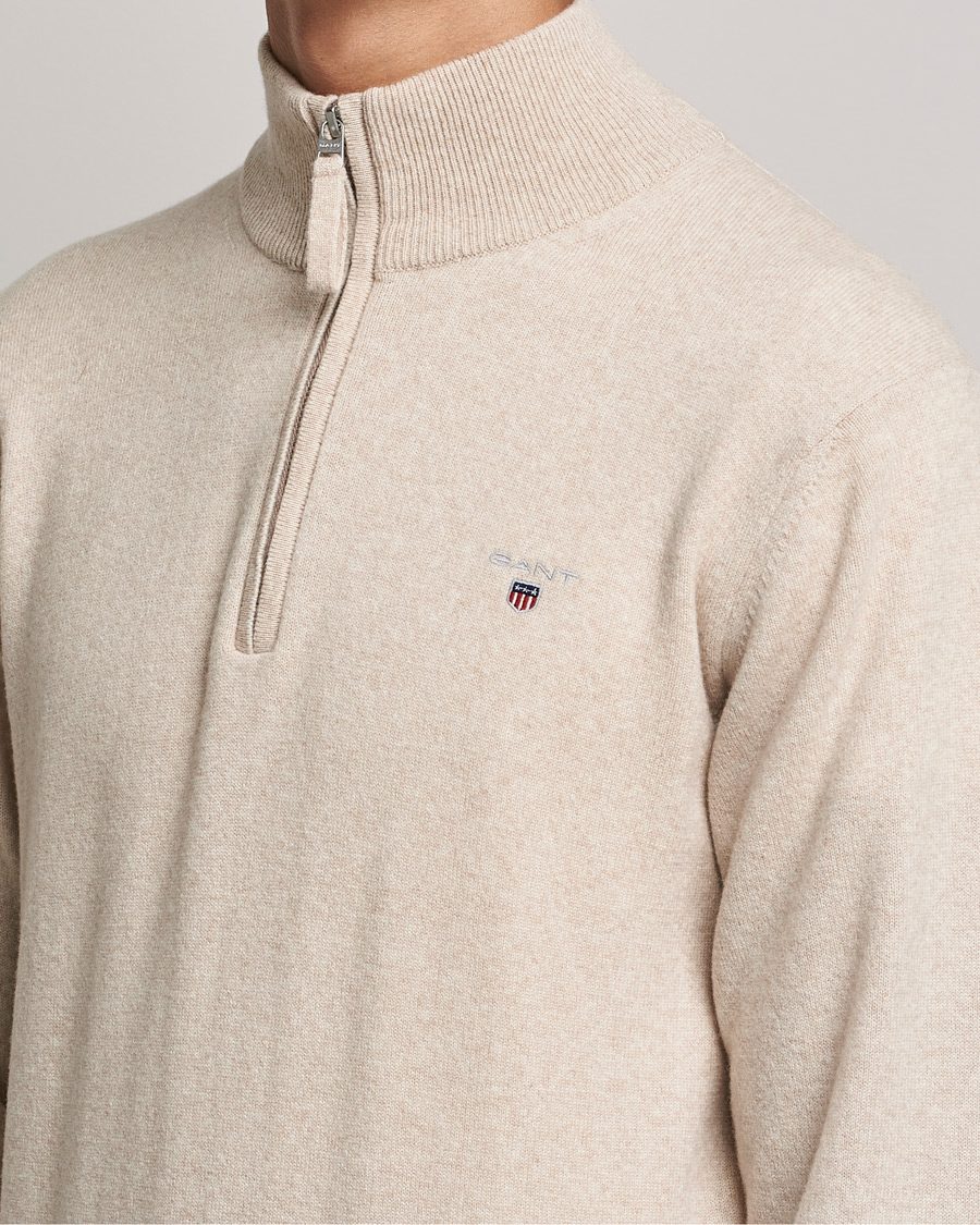 Homme | Pulls Et Tricots | GANT | Lambswool Half Zip Dark Sand Melange