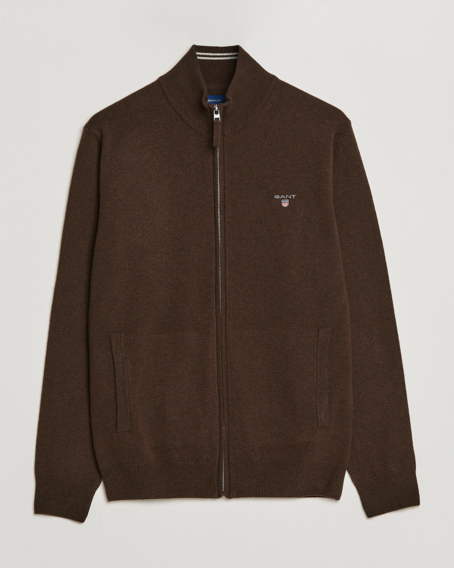 Homme | Pulls Et Tricots | GANT | Lambswool Full Zip Dark Brown Melange