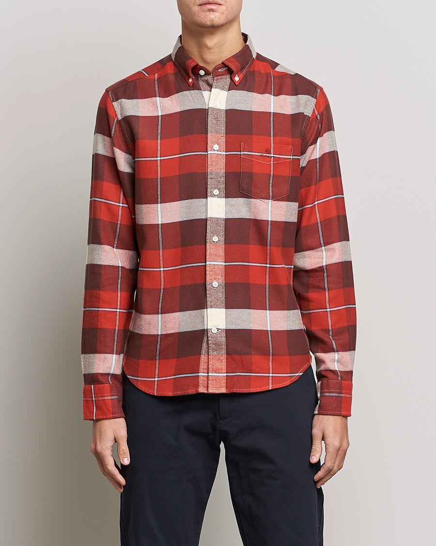 Homme | Chemises | GANT | Regular Fit Flannel Block Checked Shirt Spice Red