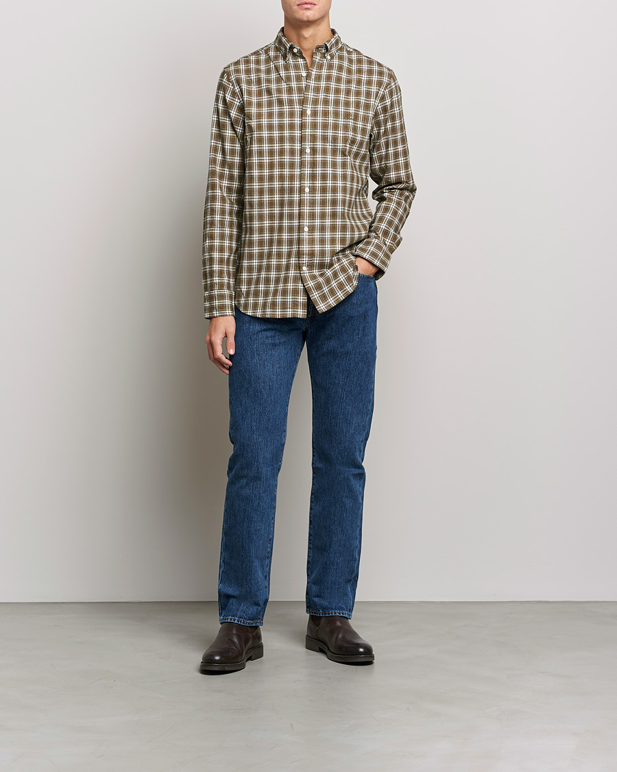 Homme | Chemises | GANT | Regular Fit Flannel Checked Shirt Army Green