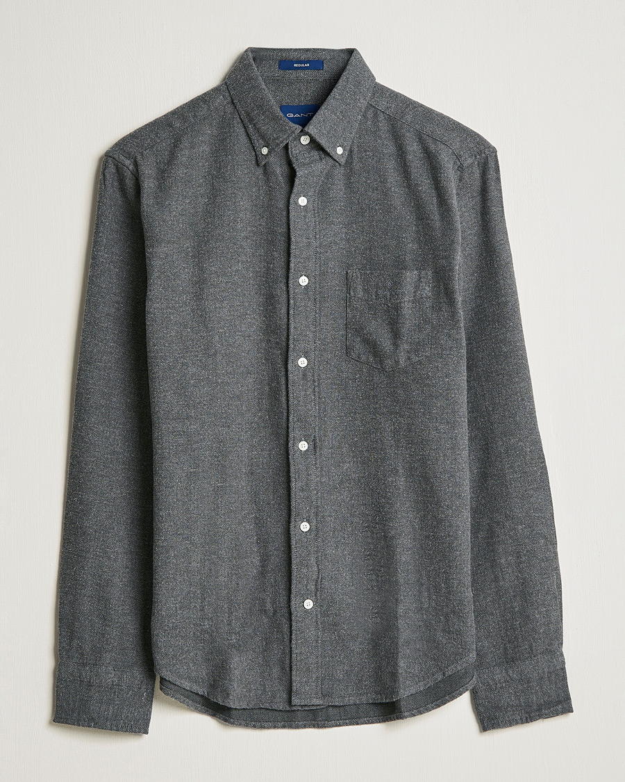 Homme | Chemises | GANT | Regular Fit Flannel Herringbone Shirt Charcoal Melange