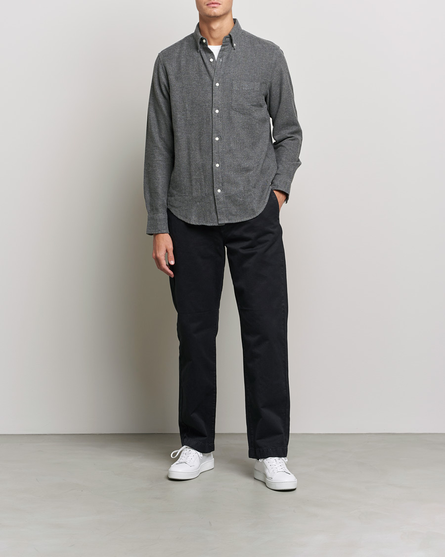 Homme | Chemises | GANT | Regular Fit Flannel Herringbone Shirt Charcoal Melange