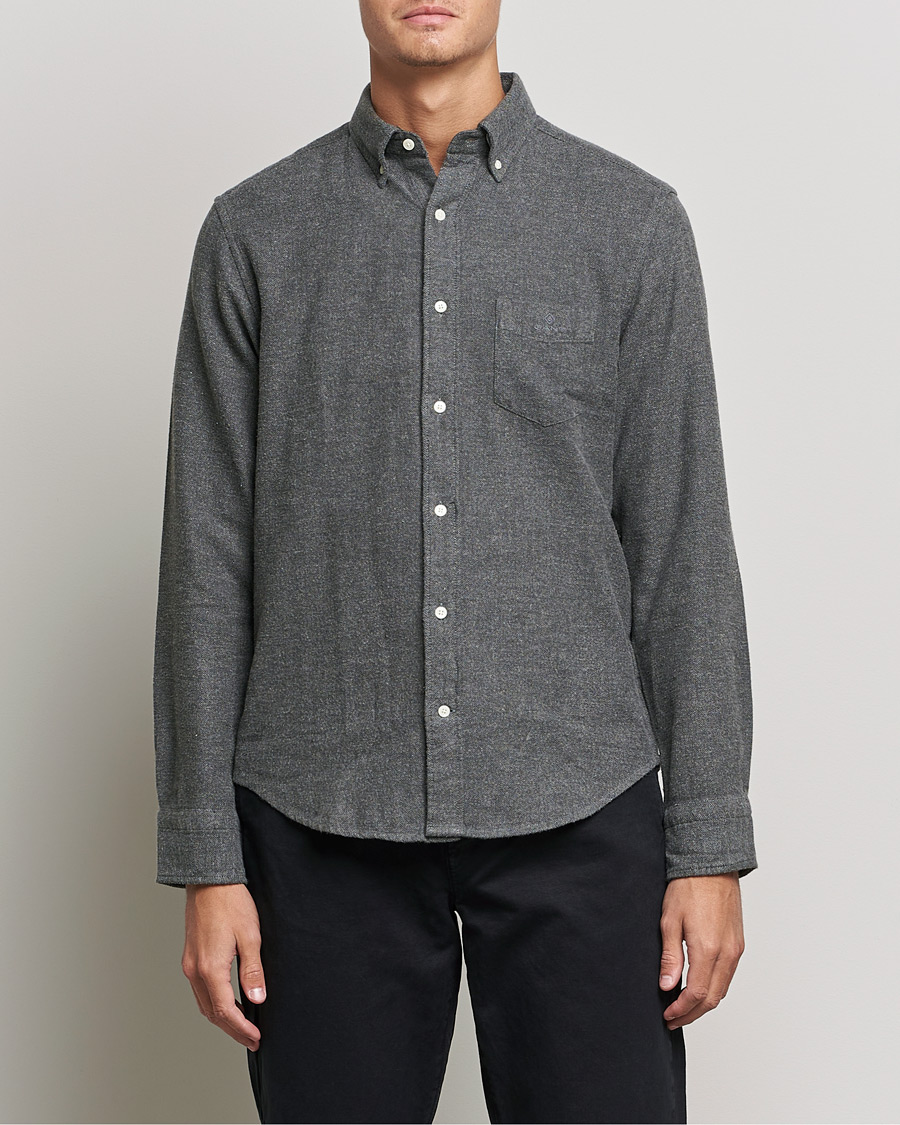Homme | Chemises | GANT | Regular Fit Flannel Herringbone Shirt Charcoal Melange