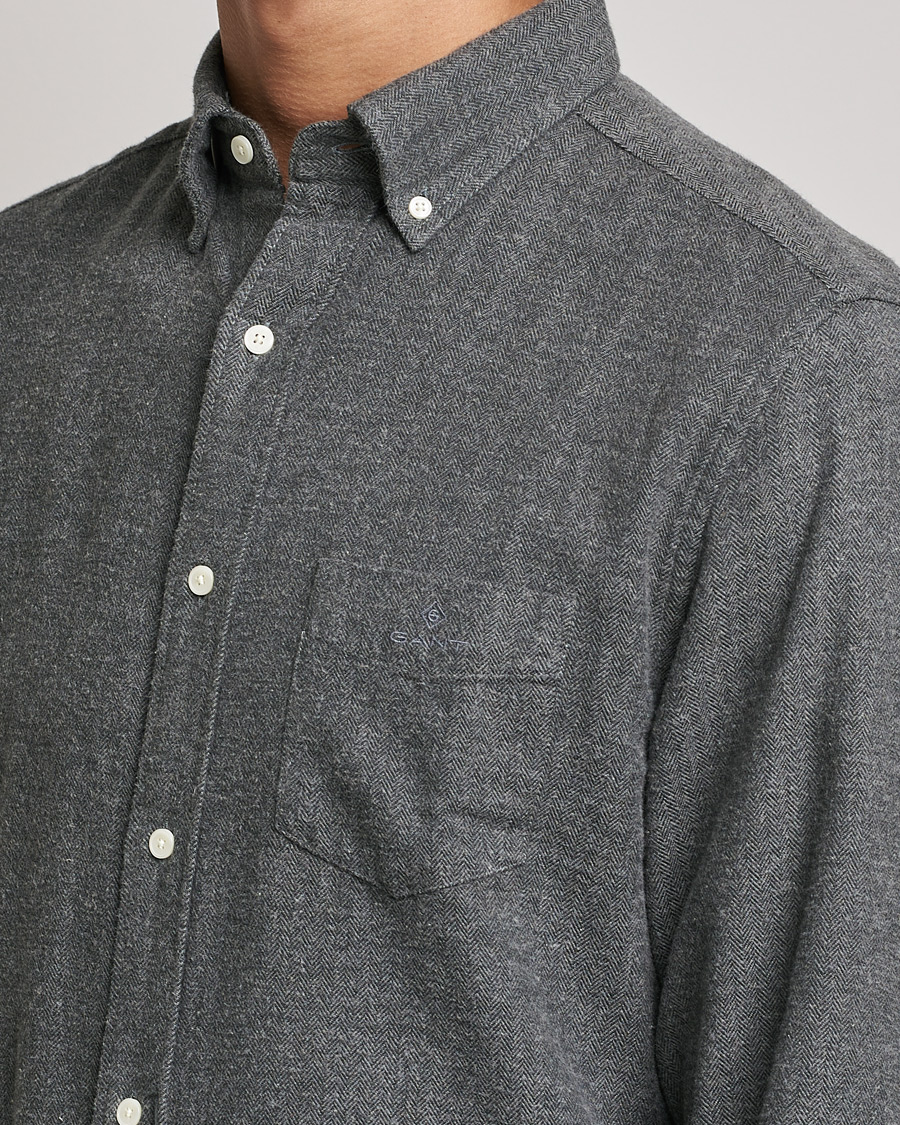 Homme | Chemises | GANT | Regular Fit Flannel Herringbone Shirt Charcoal Melange