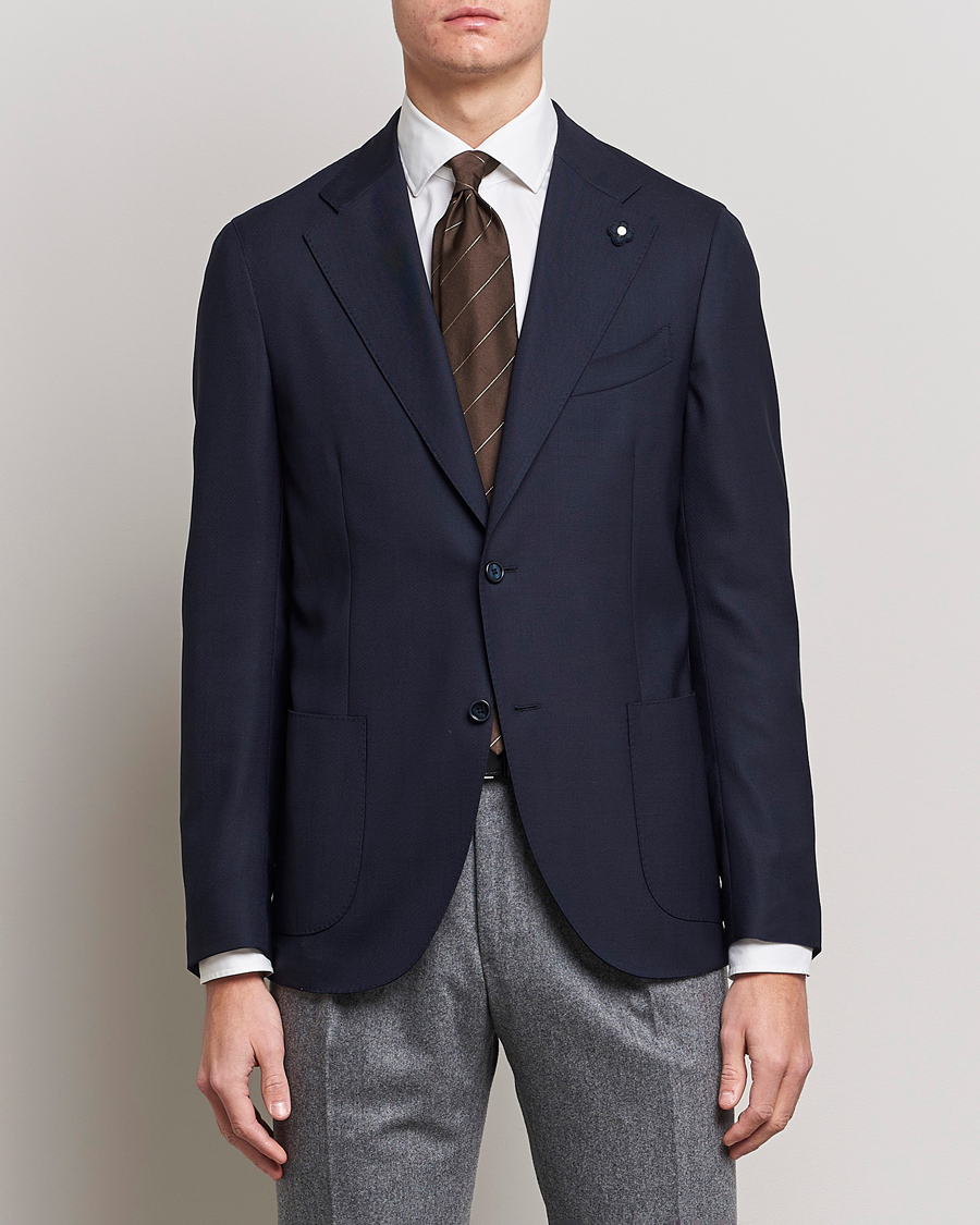 Homme | Blazers En Laine | Lardini | Patch Pocket Wool Blazer Navy