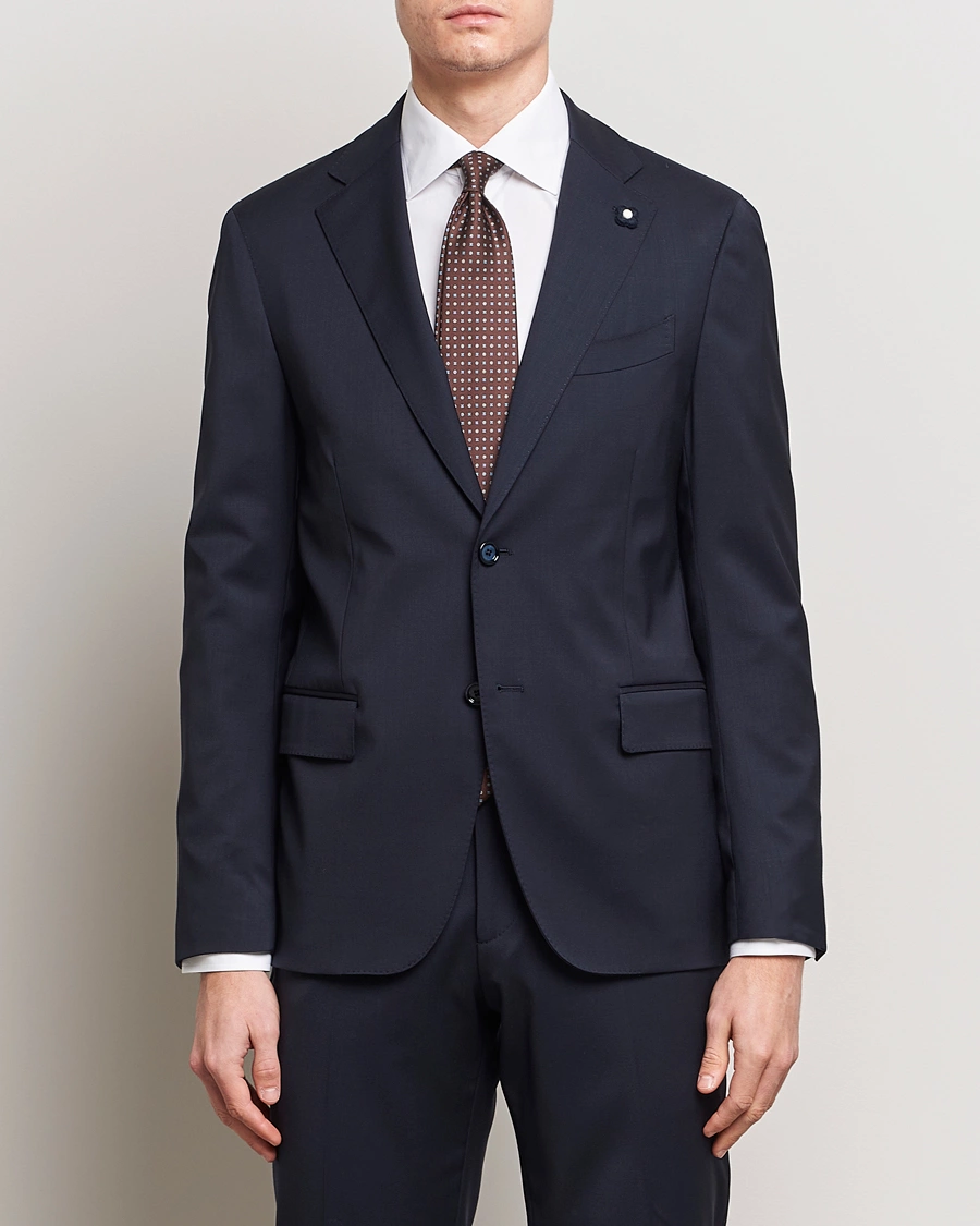Homme | Vestes De Costume | Lardini | Two Button Wool Blazer  Navy