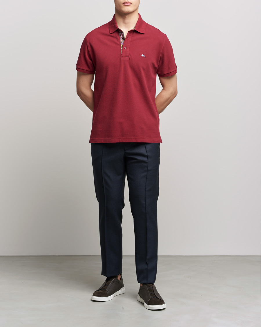 Homme | Polos | Etro | Short Sleeve Contrast Paisley Polo Burgundy