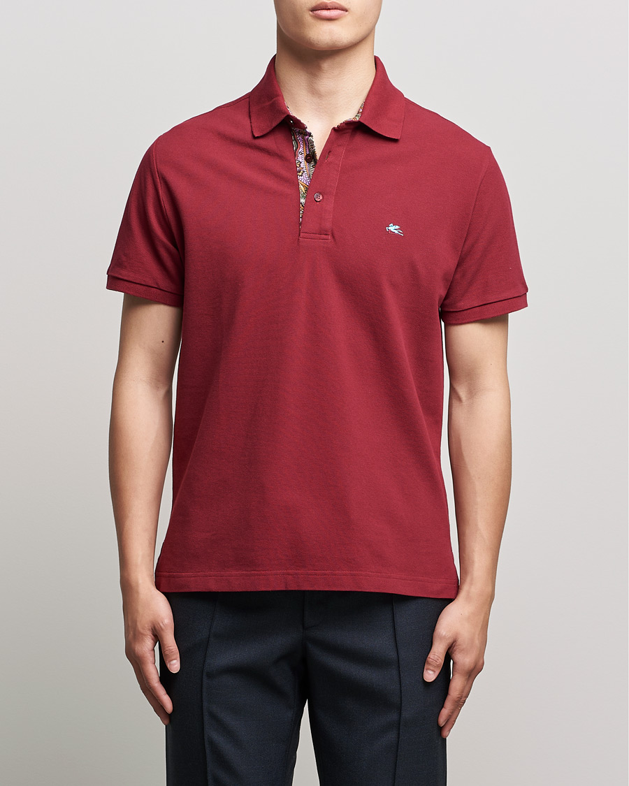 Homme | Polos | Etro | Short Sleeve Contrast Paisley Polo Burgundy