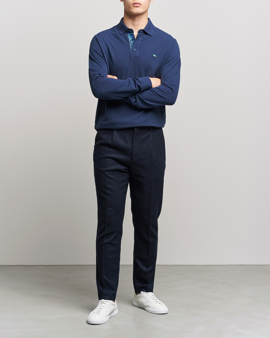Homme | Pulls Et Tricots | Etro | Long Sleeve Contrast Paisley Polo Navy