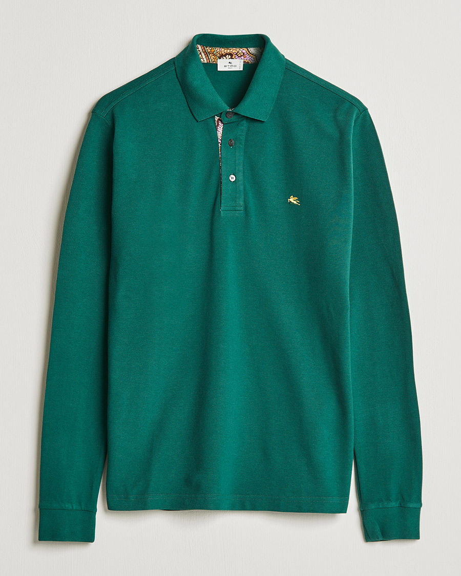 Homme | Pulls Et Tricots | Etro | Long Sleeve Contrast Paisley Polo Emerald