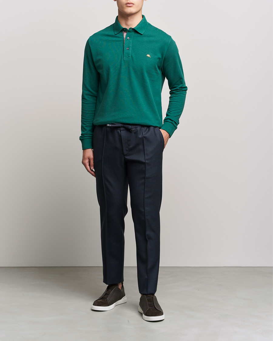 Homme | Pulls Et Tricots | Etro | Long Sleeve Contrast Paisley Polo Emerald