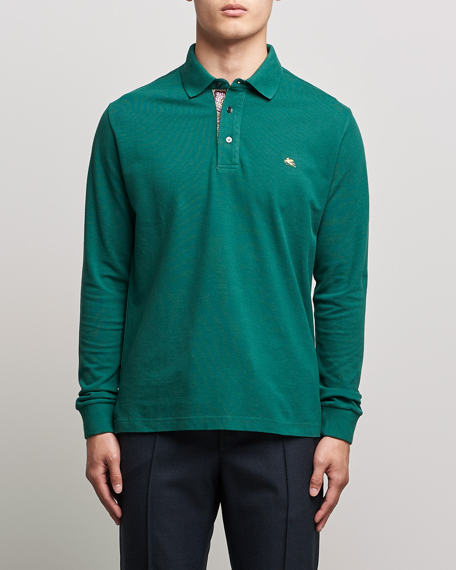 Homme | Pulls Et Tricots | Etro | Long Sleeve Contrast Paisley Polo Emerald
