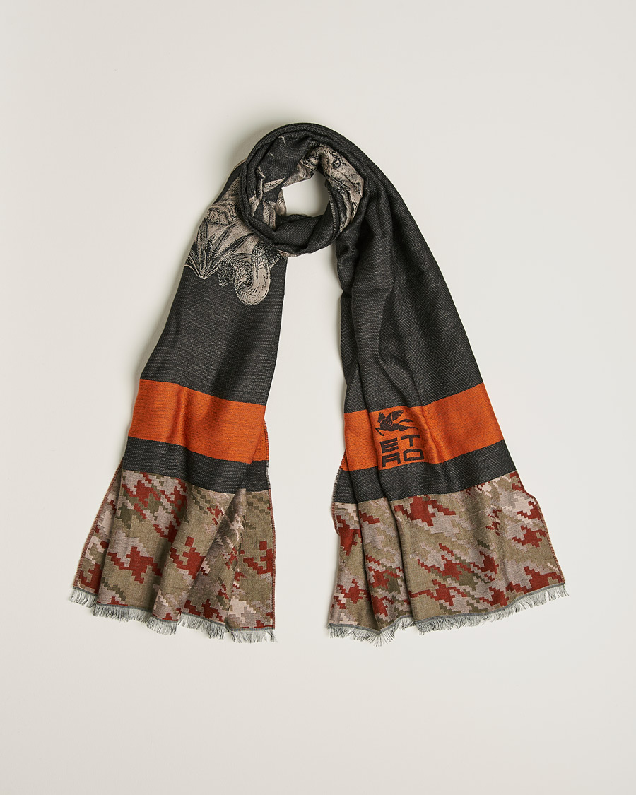 Homme | Etro Houndstooth Jacquard Scarf Black/Orange | Etro | Houndstooth Jacquard Scarf Black/Orange