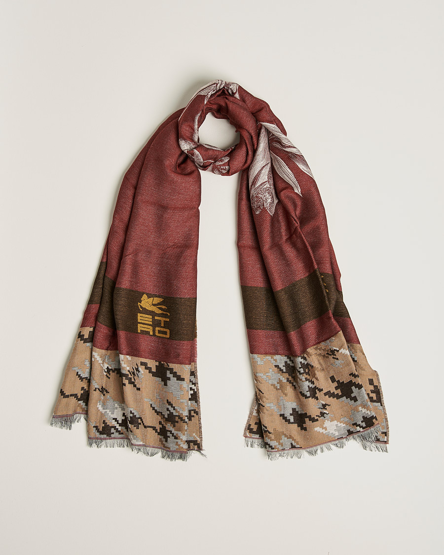 Homme | Etro Houndstooth Jacquard Scarf Burgundy/Brown | Etro | Houndstooth Jacquard Scarf Burgundy/Brown