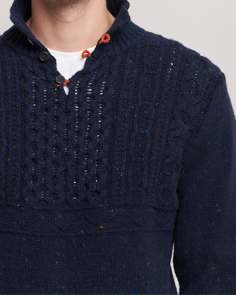 Homme | Pulls Et Tricots | Inis Meáin | Wool/Cashmere Máirtín Beag Galánta Button Neck Navy