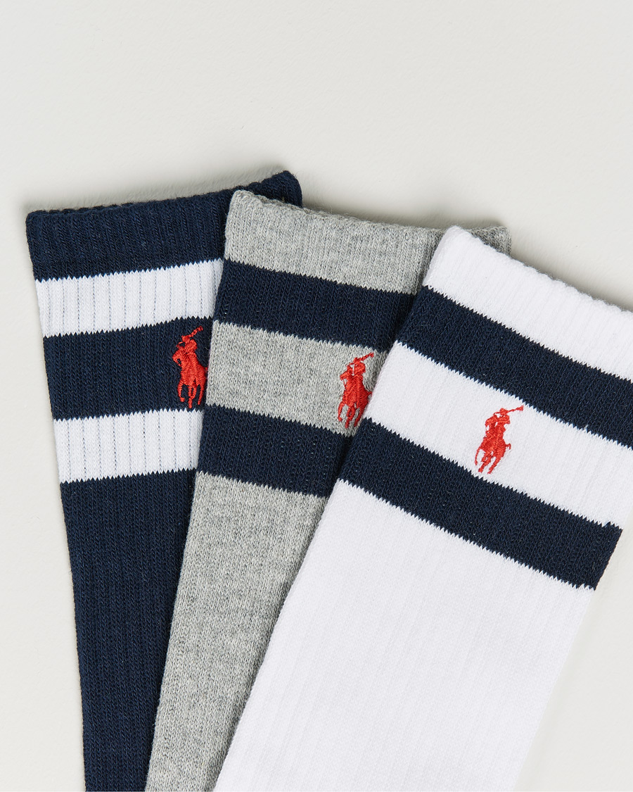 Homme | Sous-Vêtements Et Chaussettes | Polo Ralph Lauren | 3-Pack Sport Striped Socks White/Grey/Navy