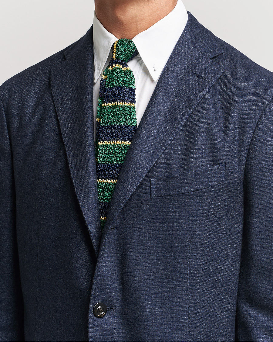 Homme | Costume Sombre | Polo Ralph Lauren | Knitted Striped Tie Green/Navy/Gold
