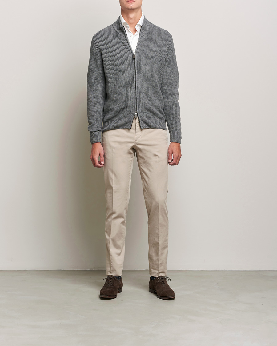 Homme | Pulls Et Tricots | Canali | Cotton/Cashmere Full Zip Light Grey
